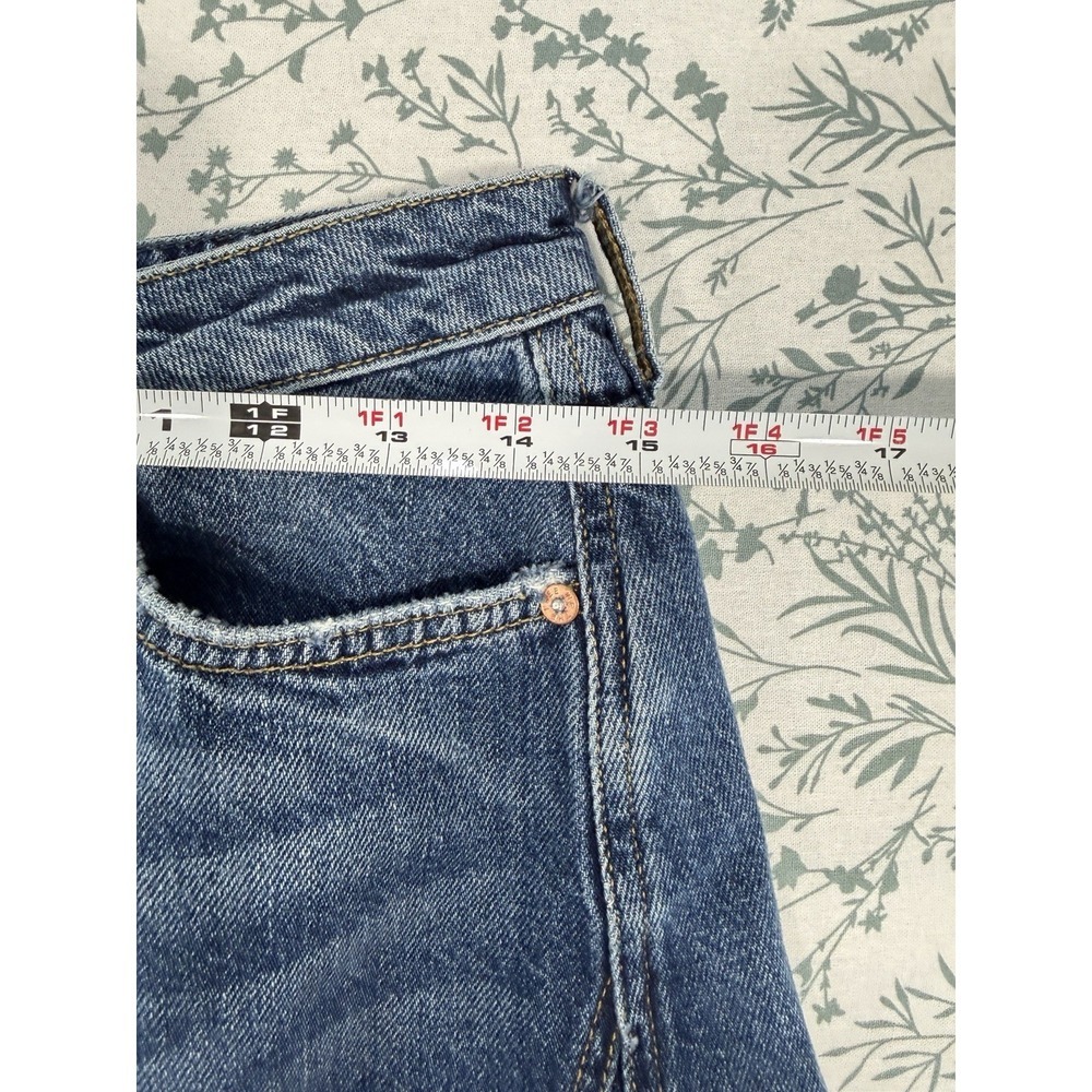 We The Free Denim Mini Skirt Size 28 Button Fly Distressed Raw Hem Cotton Boho - Picture 8 of 9